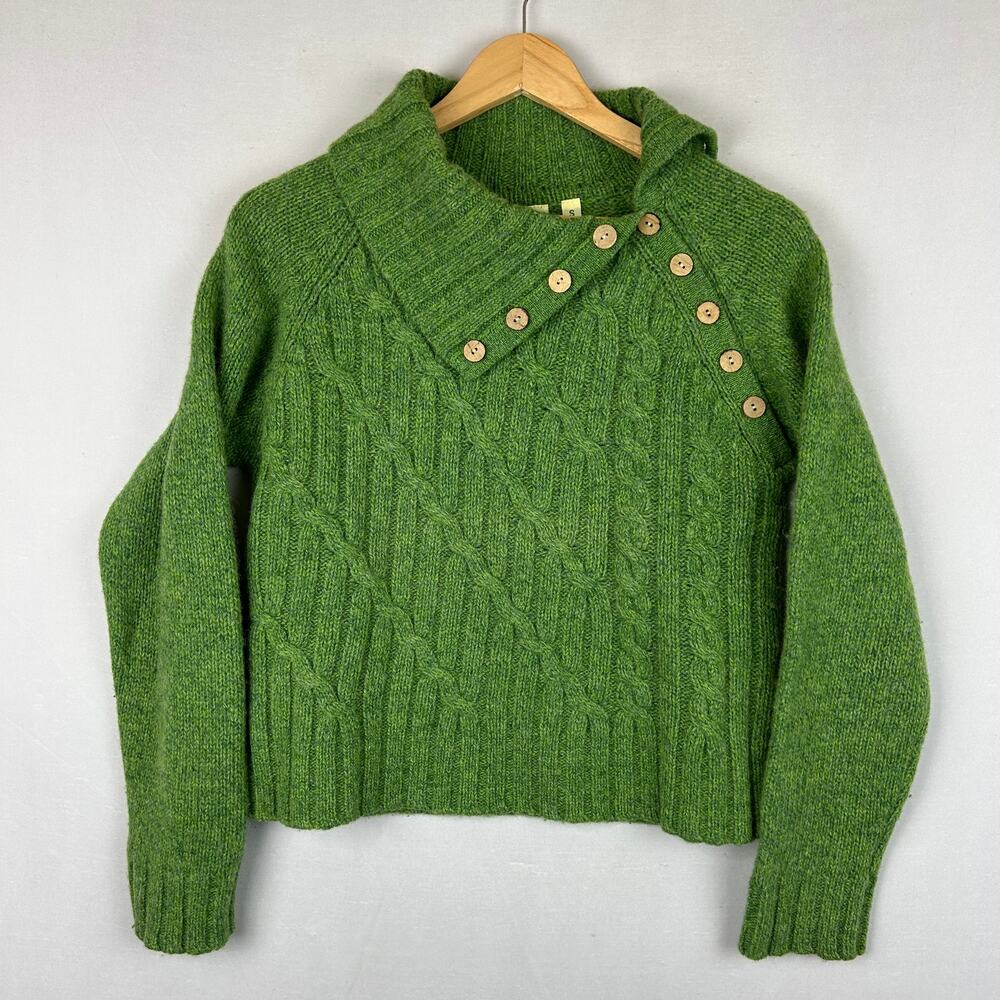 Carraig Donn Aran Green 100% Shetland Wool Sweater Women's Size S